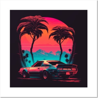 Retro Car in Synthwave Style retrowave Posters and Art